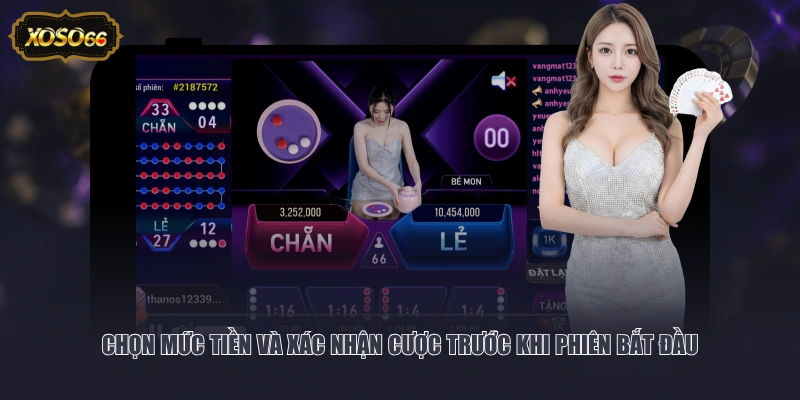 Chọn mức tiền và xác nhận cược trước khi phiên bắt đầu